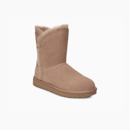 UGG Classic Short Fluff High-Low Khaki Boots for Women (SFCT10384)